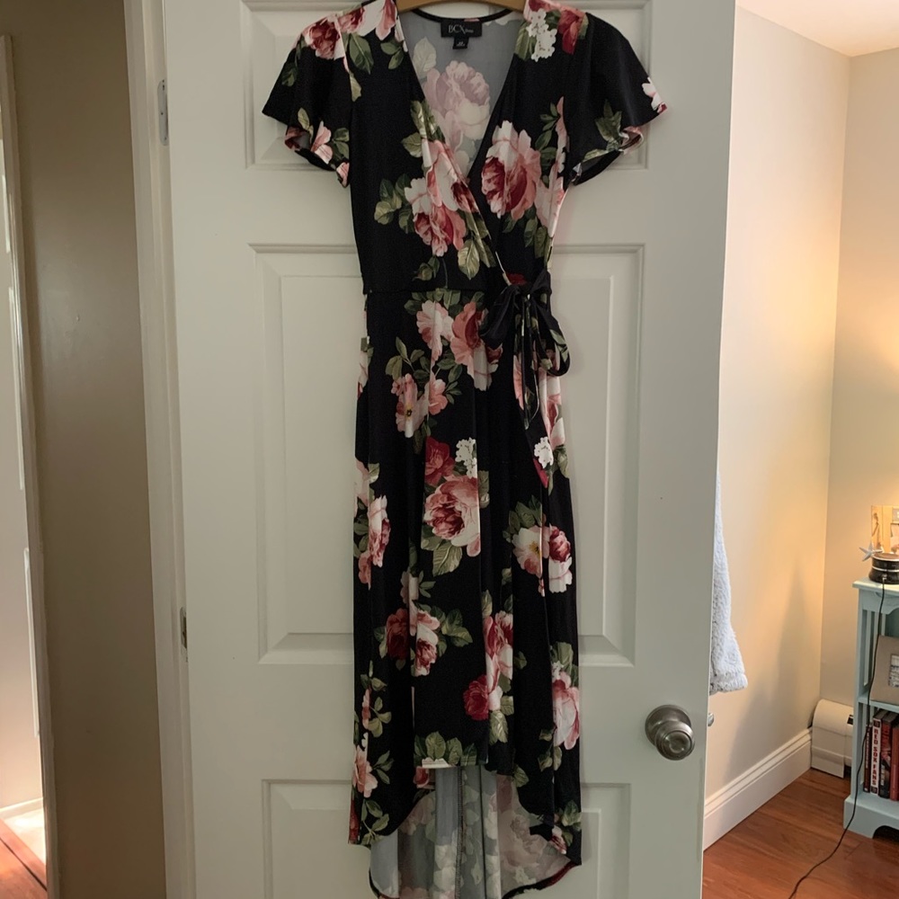 Floral high low wrap dress
